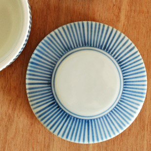 砥部焼・梅山窯　とくさ柄の二段ふた物(小)の蓋