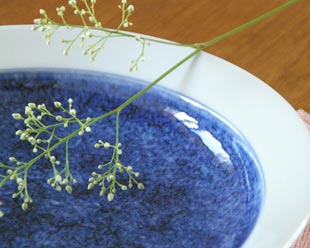 砥部焼・梅山窯　藍色の大皿（尺）の縁部分