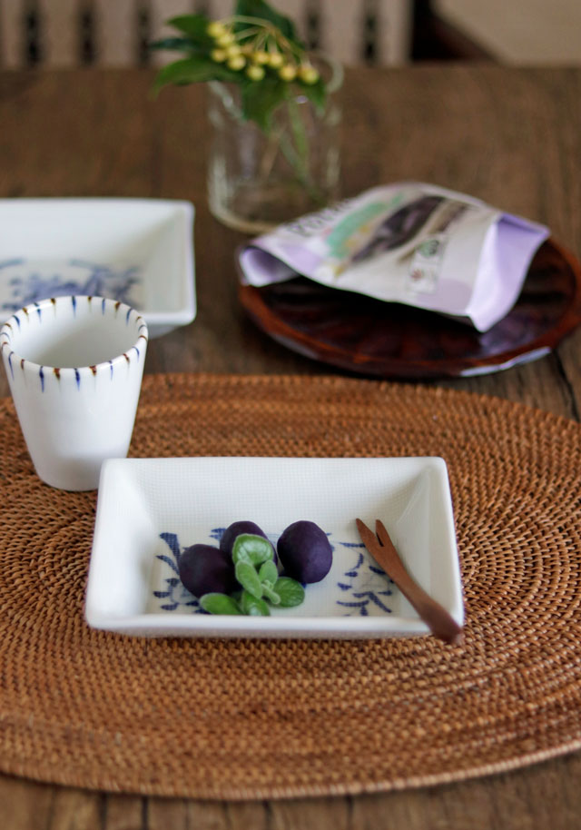 砥部焼 梅山窯　角平皿 ６枚セット 砥部焼の和食器 梅山窯の角皿 【砥部工房 からくさ】