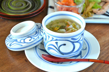 砥部焼　からくさの茶碗蒸し