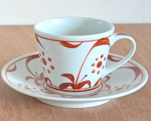 砥部焼・梅山窯　赤太陽のコーヒーカップ