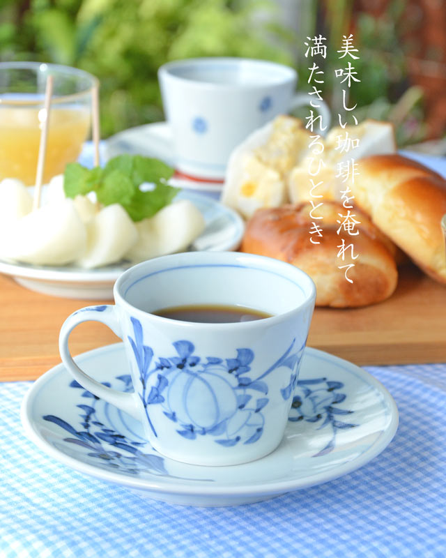 砥部焼・梅山窯　風船花のコーヒーカップ