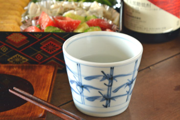 梅山窯　格子笹のそばちょこ