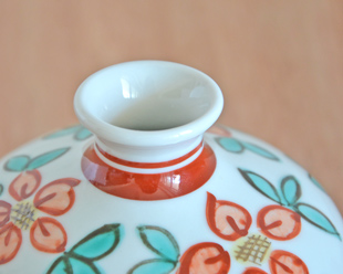 砥部焼・梅山窯　いろえ花の壺花入れの入れ口