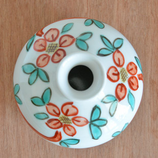 砥部焼・梅山窯　いろえ花の壺花入れを上から見て