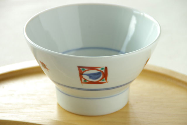 和食器・砥部焼　しかく柄の茶碗（小）