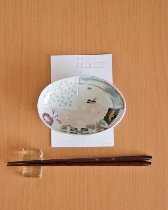 【新品未使用】砥部焼　生石窯　西山千代子　貼り合わせ大皿 砥部焼の和食器 生石窯の小皿【砥部工房 からくさ】