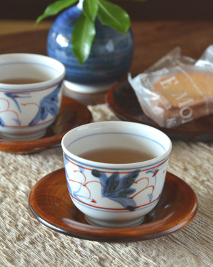 香川漆器 あさがお茶托にしだ紋の湯呑を