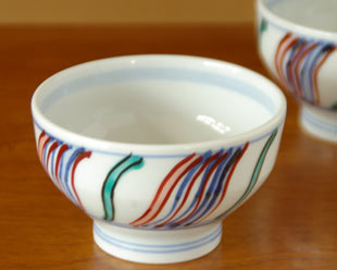 砥部焼・西岡工房　よろけもようの茶碗