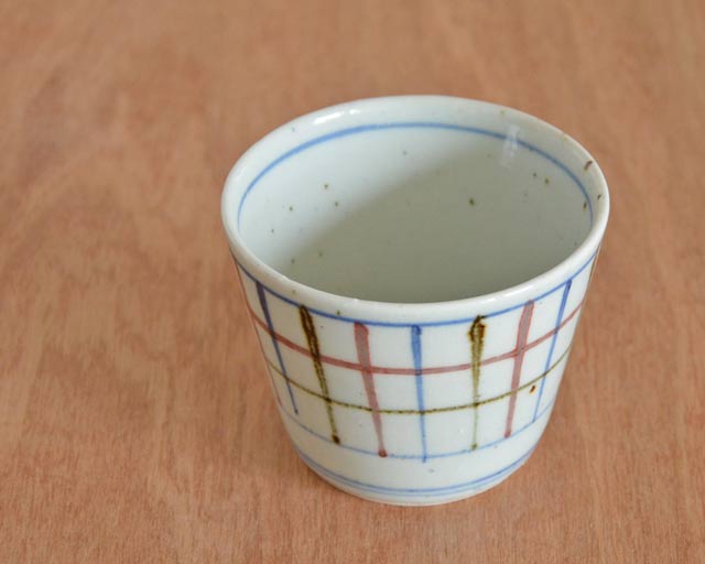 中田窯 三色格子のそばちょこ