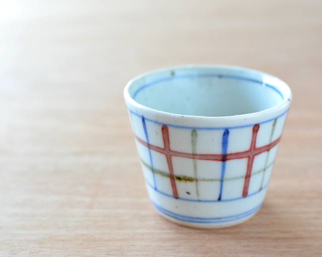 中田窯 三色格子のそばちょこ