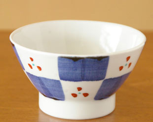 千山窯　市松みつ紋の茶碗