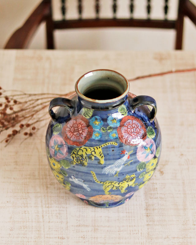 お歳暮 人気 オシャレ 砥部焼の和食器 皐月窯の花器 からくさ】 【砥部工房 花瓶・フラワースタンド