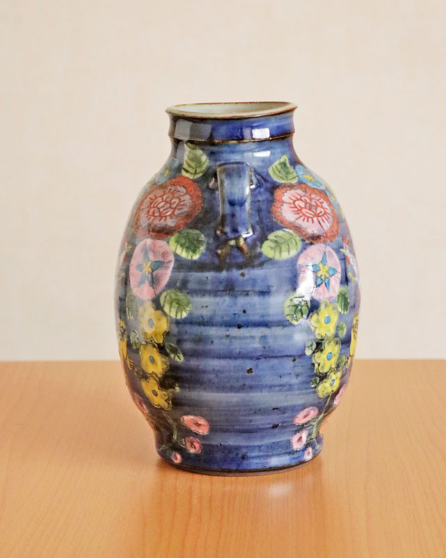 花器 鉄釉絵付 砥部焼 砥部試験窯造 花瓶 花生 時代物 K450 花器 鉄釉絵付 砥部焼 砥部試験窯造 花瓶 花生 時代物 K450