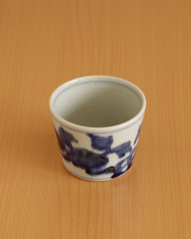 愛媛県 砥部焼 染付 鳥柳紋 猪口 地方窯 古伊万里 砥部焼の和食器 皐月窯の蕎麦猪口 【砥部工房 からくさ】