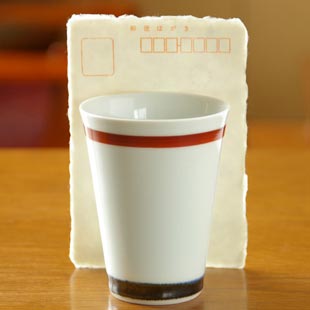 砥部焼･千山窯　ボーダー柄のタンブラーをはがきと比較して