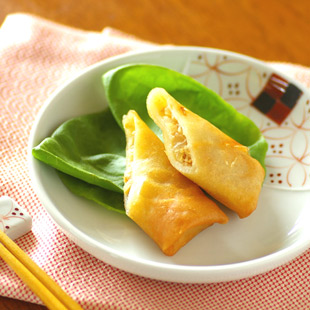 砥部焼・陶房遊　和紋の取皿(5寸)に春巻きを