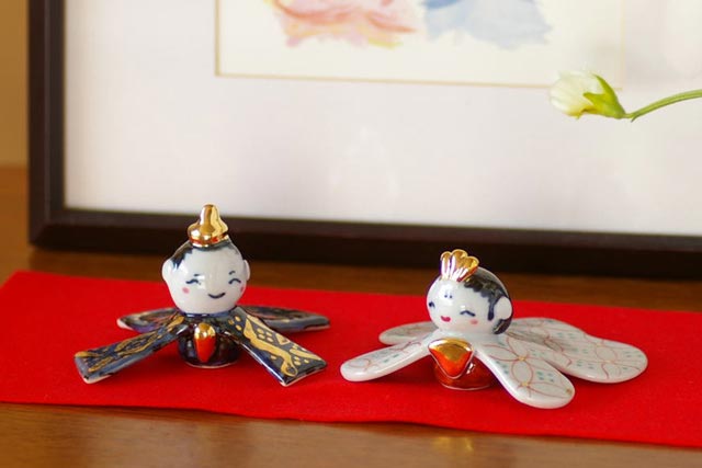 カラフルな花柄着物の陶器人形 砥部焼の和食器 陶房遊の雛人形 【砥部工房 からくさ】