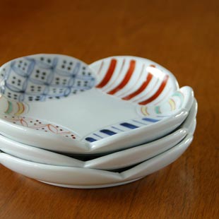 砥部焼 陶房遊 彩り紋の花皿　6寸　4枚 砥部焼の和食器 陶房遊の中皿 【砥部工房 からくさ】
