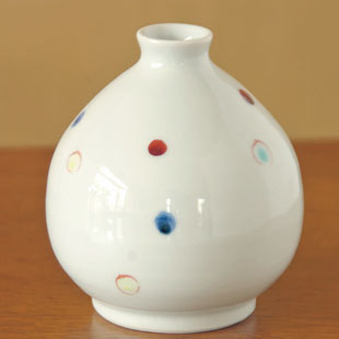 陶房遊　いろえ水玉のぷっくり花器