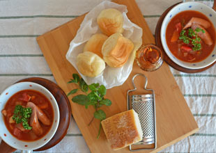 砥部焼・陶房遊　ブループラネットとレッドプレネットのスープカップ