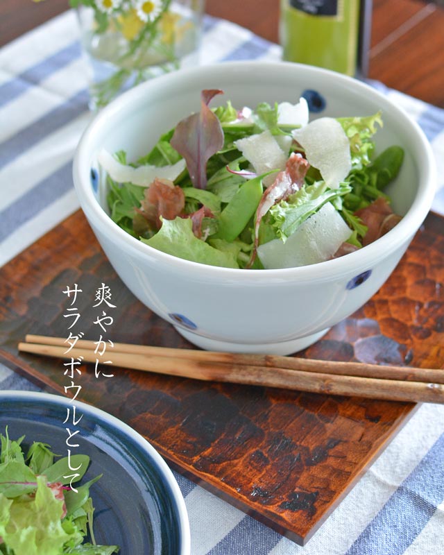 砥部焼・梅乃瀬窯　水玉もようの丼鉢(大)