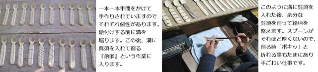 砥部焼　梅乃瀬窯のスプーンづくりの工程